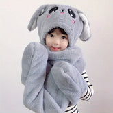 New Spring Autumn & Winter Trendy Plush Rabbit Ear Hat Scarf and Gloves Set for Youngsters Unisex Cute Warm 3pcs Outfit