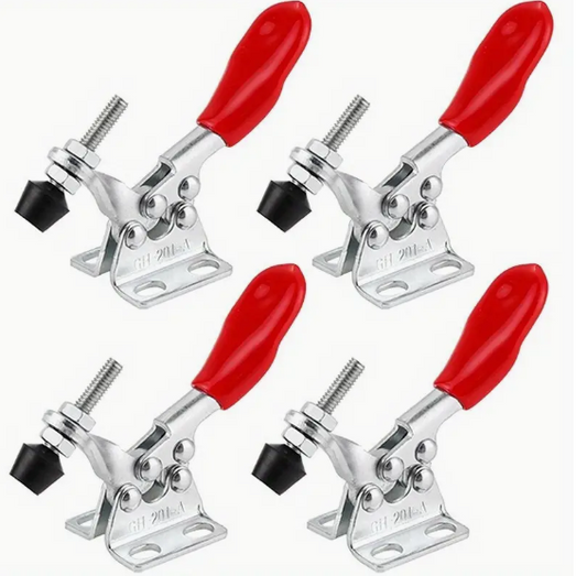 4-Piece Metal Toggle Clamp Set with Quick Release and Adjustable Rubber Tips - Durable Hand Tools for Woodworking, Welding and Positioning