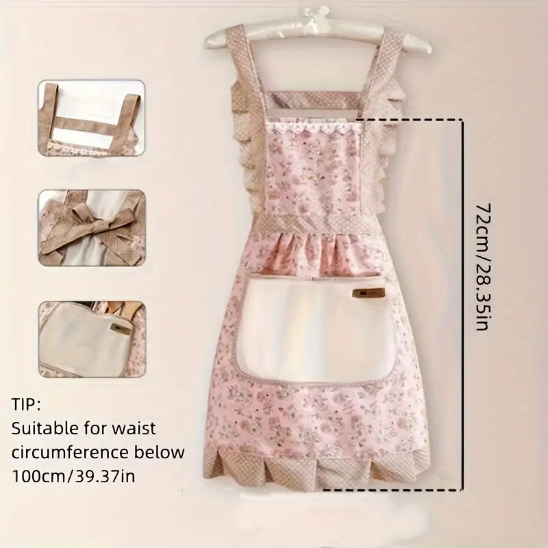 1Pcs Floral Lace Princess Apron with Hand Pockets