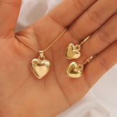 3pcs French Minimalist Heart Necklace and Earrings Set Interlocking Snake Chain Collar & Dangling Hoops for Women's Everyday Wedding Party Jewelry Year Round Minimalist