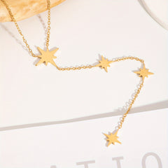 Fashionable New Eight Pointed Star Pendant Long Necklace Women'S Waterproof Stainless Steel Necklace.