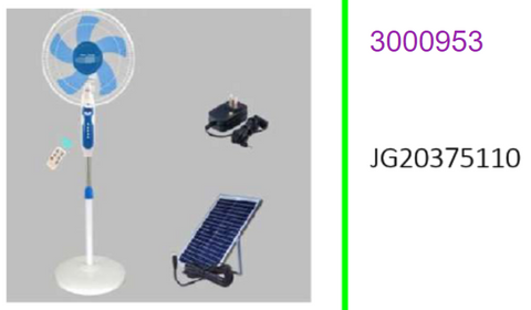 16 Inch Remote Controlled Solar Floor Standing Fan with Digital Display 20W. Solar Panel 12W 15V