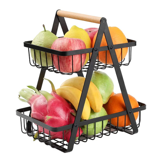 Home Metal Serving Fruit Bowl 2 levels -Black