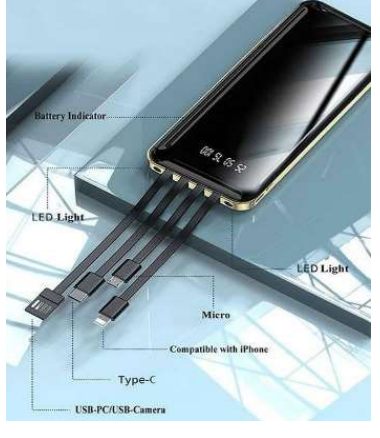 12800Mah Power Bank With Four Built-In Cable