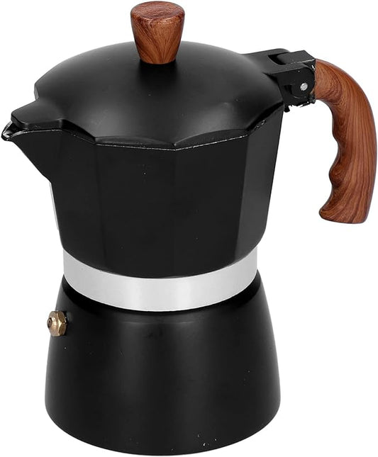 Aluminum Alloy Moka Pot, Stovetop Espresso Coffee Maker, Italian Moka Pot with Prevent Scalding Handle, Black Espresso Pot, 3-6 Espresso Cup Coffe Pot, Simple Operation & Easy Cleaning (300ml)