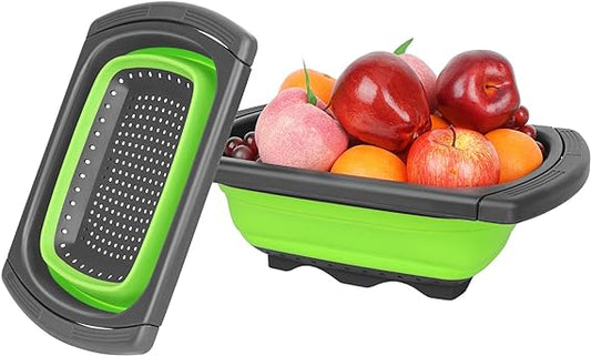 Silicone Collapsible Strainer with Extendable Handle Over Sink Drain Basket for Pasta, Vegetables, Fruits, Tableware, Home, Kitchen