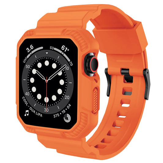 Compatible with Apple Watch Band 45mm 44mm 42mm with Case, Shockproof Rugged Band Strap for iWatch SE2 with Bumper Case Cover Men Women, Orange