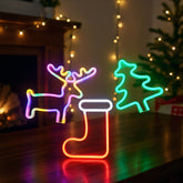 Christmas Neon Sign LED Night Light Christmas Tree Reindeer Christmas Stocking Shaped Light Battery/USB Powered Christmas Neon Light for Christmas Room Decoration Christmas Gift (Batteries Not Included) Christmas Decorations For Home