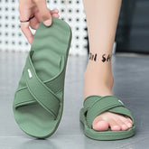 Men's Solid Color Cross Straps Open Toe Breathable Slippers Comfy Non Slip Durable EVA Sole Walking Shoes Men's Indoor Bedroom Footwear