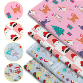 1pc Extra Long Christmas Fabric Large 59x19.68 Inches (150x50cm) Holiday Quilted Panel with Santa Hats Merry Christmas Text Cat Paws Pink Blue Yellow Colors for DIY Crafts Tablecloths Ornaments Gift Wrapping Durable Polyester Material Per