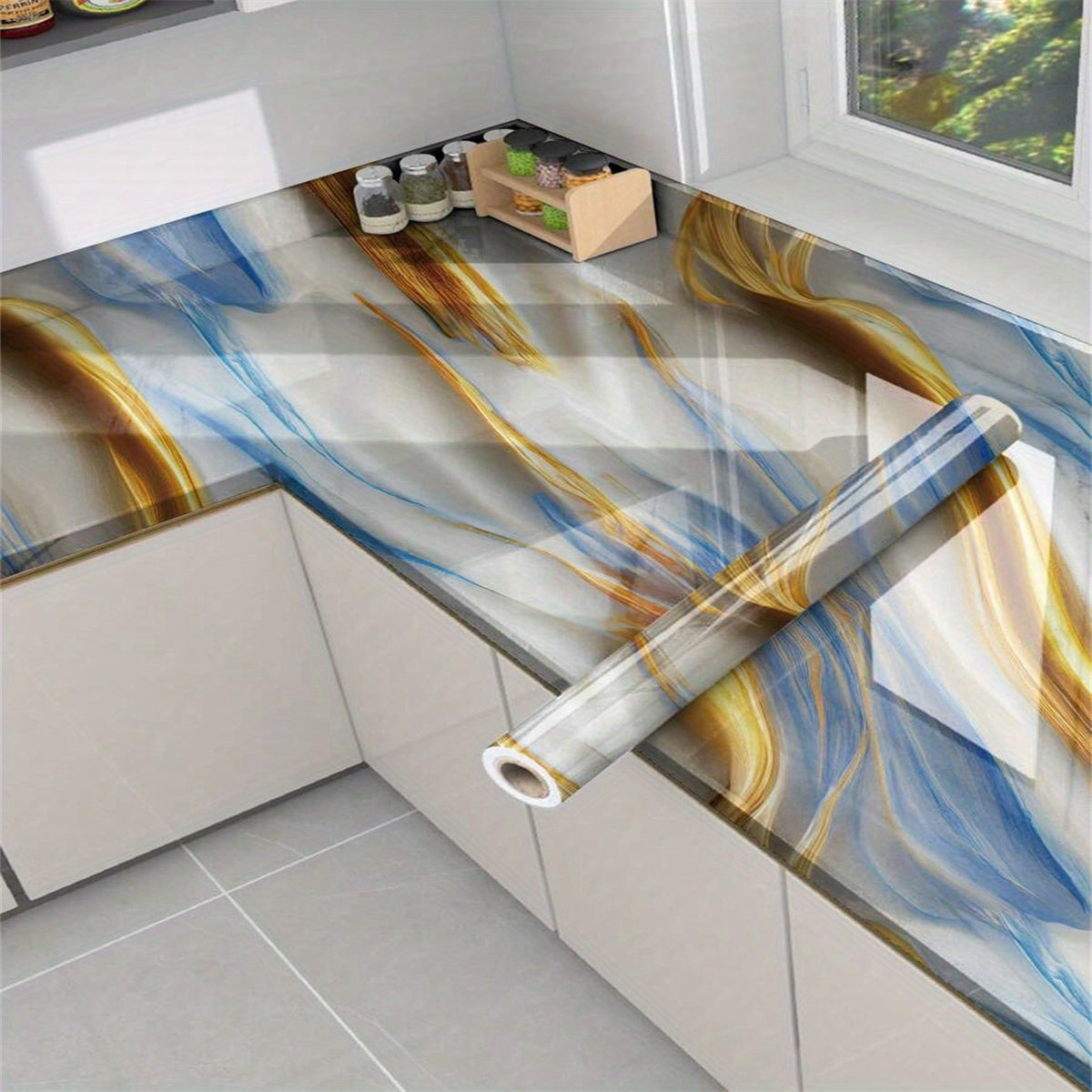 1 roll, wavy texture marble wallpaper, glossy contact paper, self-adhesive removable PVC wallpaper, peel and stick wallpaper for kitchen bedroom living room countertop furniture, renovation wallpaper