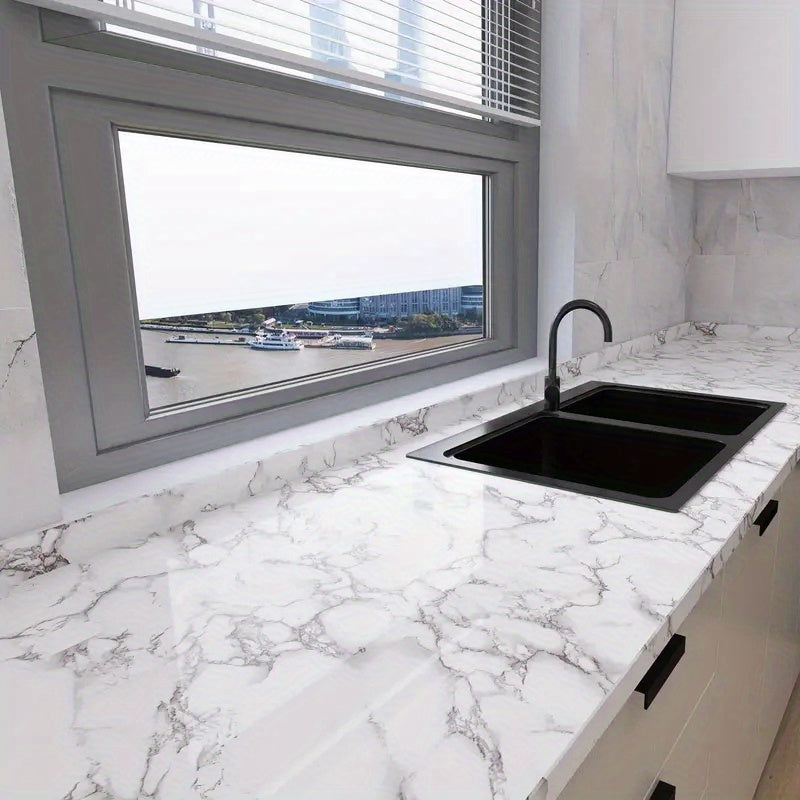 1 roll, wavy texture marble wallpaper, glossy contact paper, self-adhesive removable PVC wallpaper, peel and stick wallpaper for kitchen bedroom living room countertop furniture, renovation wallpaper