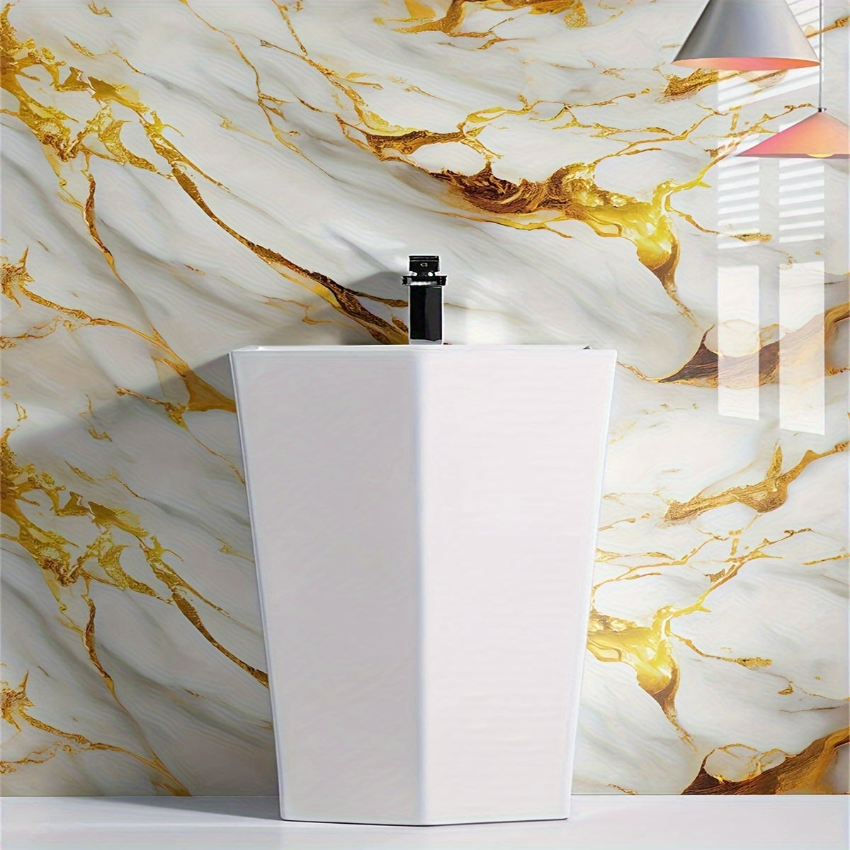 1 roll, wavy texture marble wallpaper, glossy contact paper, self-adhesive removable PVC wallpaper, peel and stick wallpaper for kitchen bedroom living room countertop furniture, renovation wallpaper