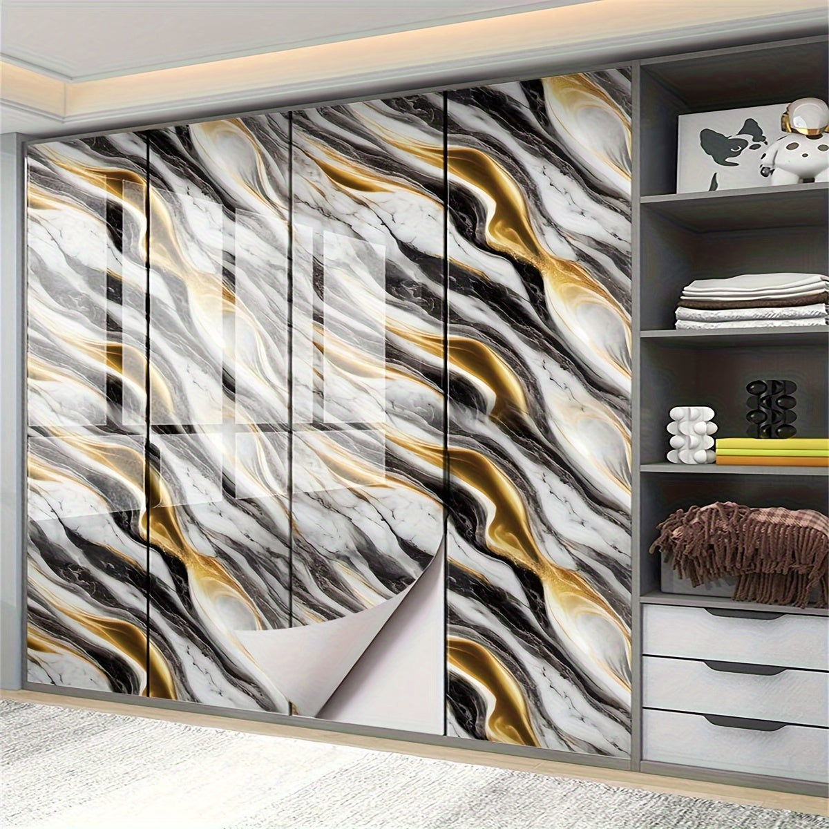 1 roll, wavy texture marble wallpaper, glossy contact paper, self-adhesive removable PVC wallpaper, peel and stick wallpaper for kitchen bedroom living room countertop furniture, renovation wallpaper