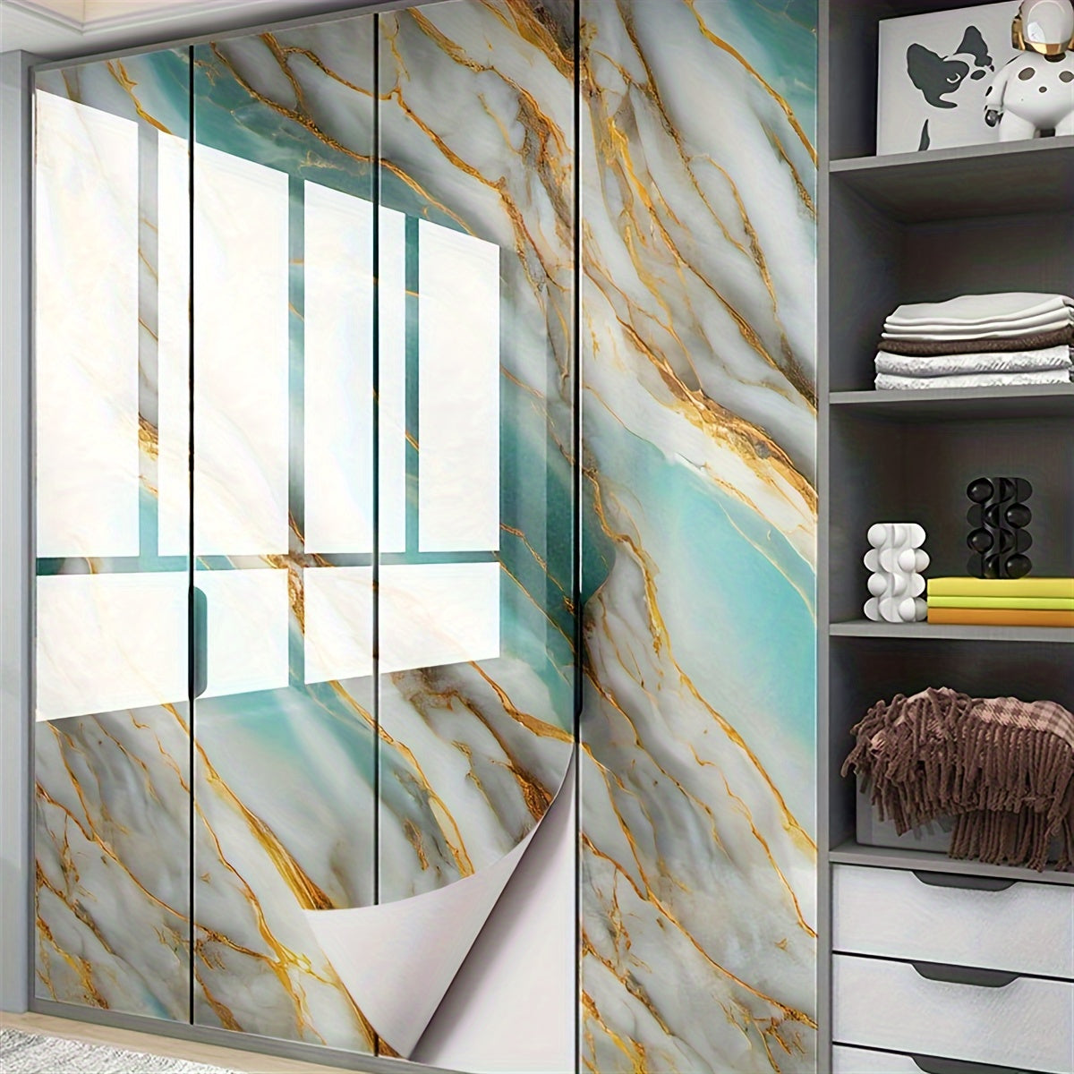 1 roll, wavy texture marble wallpaper, glossy contact paper, self-adhesive removable PVC wallpaper, peel and stick wallpaper for kitchen bedroom living room countertop furniture, renovation wallpaper