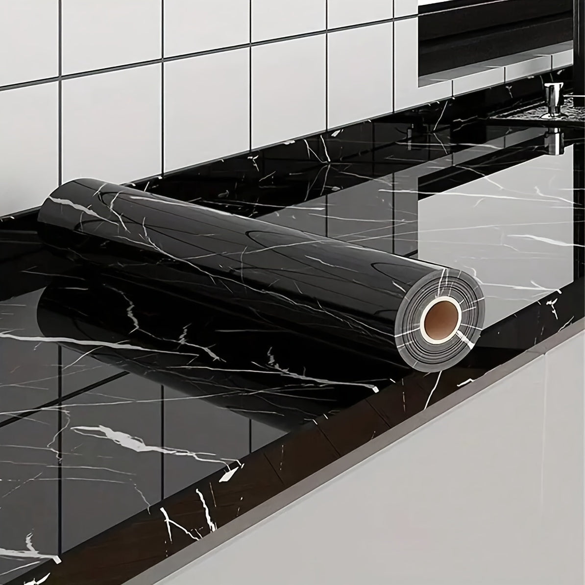 1 roll, wavy texture marble wallpaper, glossy contact paper, self-adhesive removable PVC wallpaper, peel and stick wallpaper for kitchen bedroom living room countertop furniture, renovation wallpaper