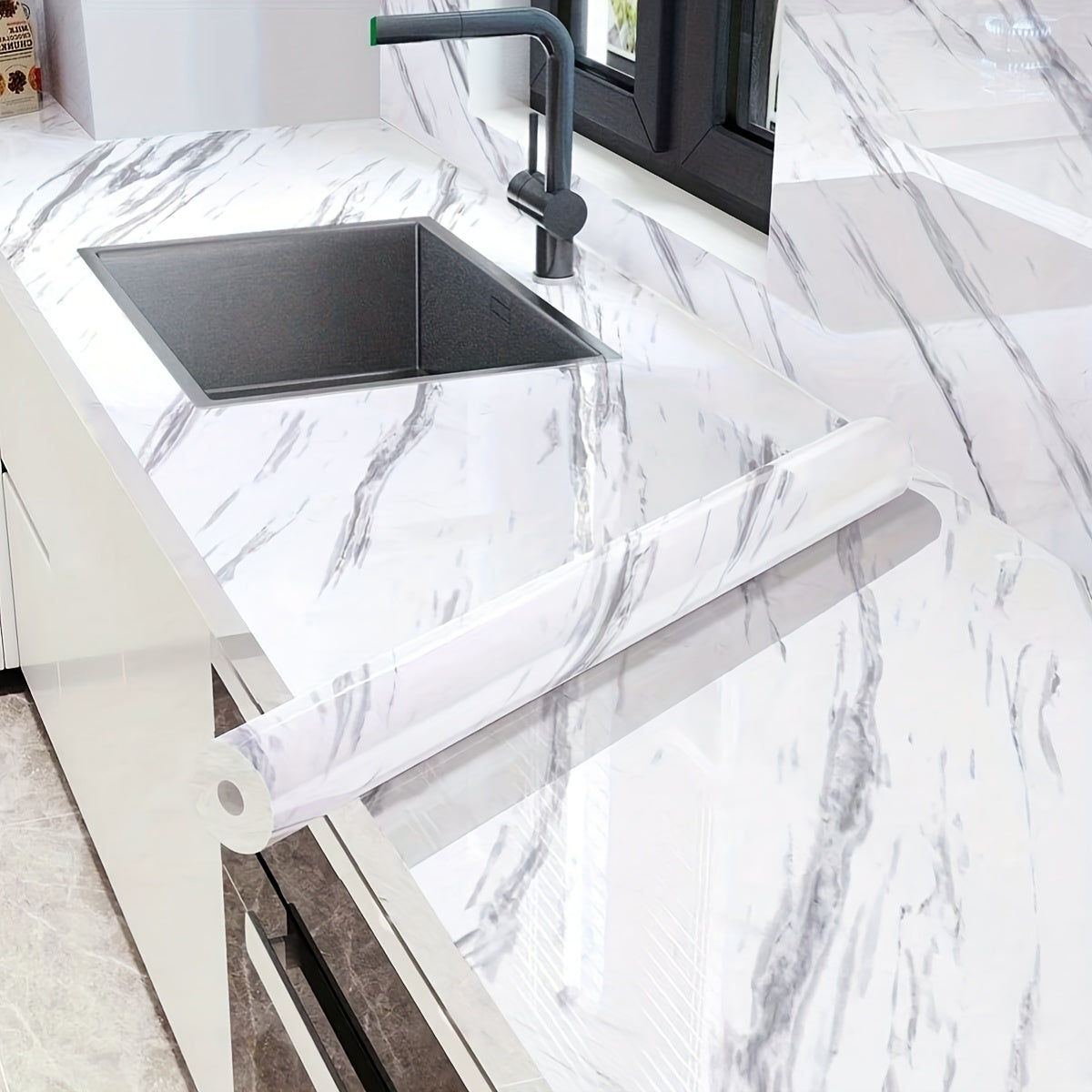 1 roll, wavy texture marble wallpaper, glossy contact paper, self-adhesive removable PVC wallpaper, peel and stick wallpaper for kitchen bedroom living room countertop furniture, renovation wallpaper