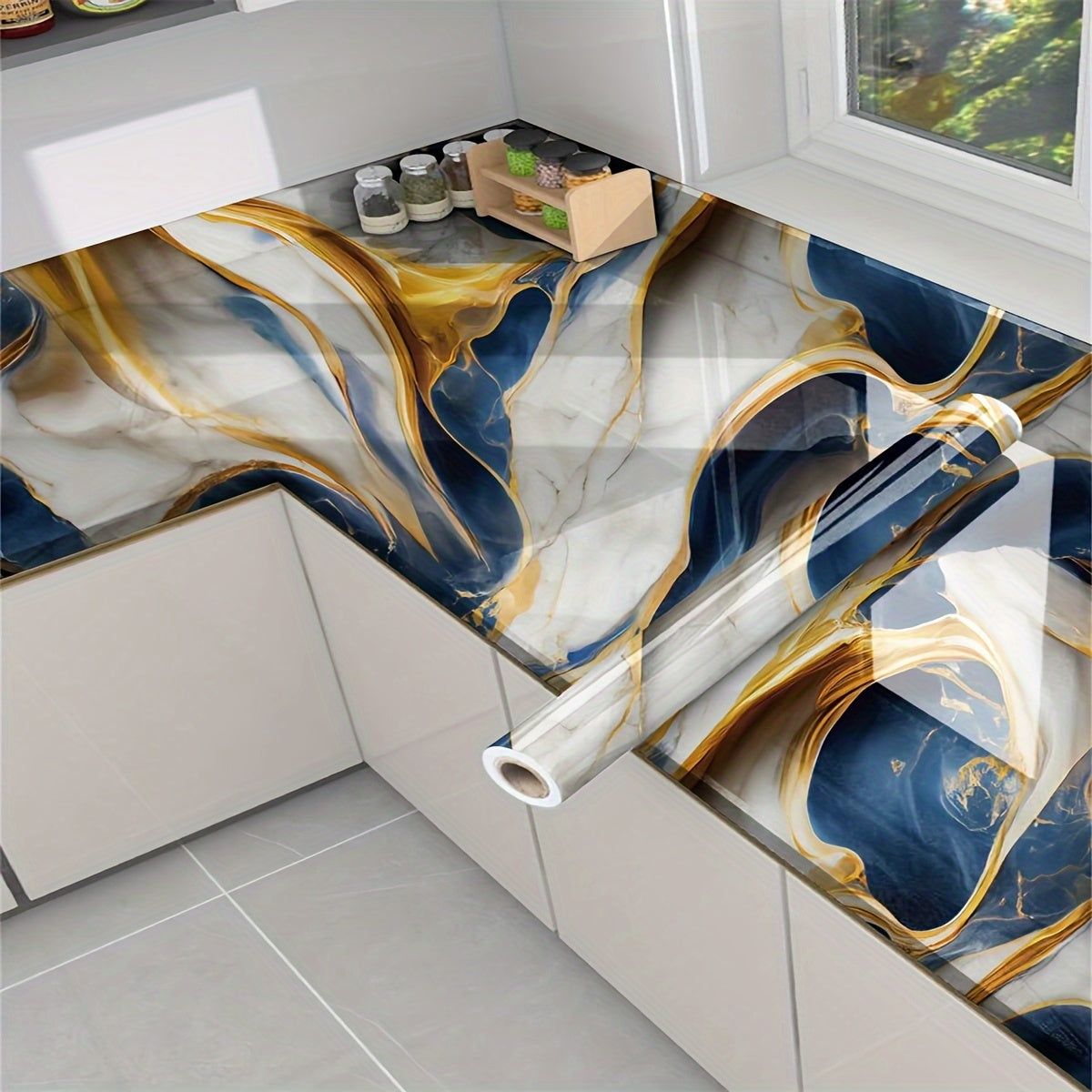1 roll, wavy texture marble wallpaper, glossy contact paper, self-adhesive removable PVC wallpaper, peel and stick wallpaper for kitchen bedroom living room countertop furniture, renovation wallpaper