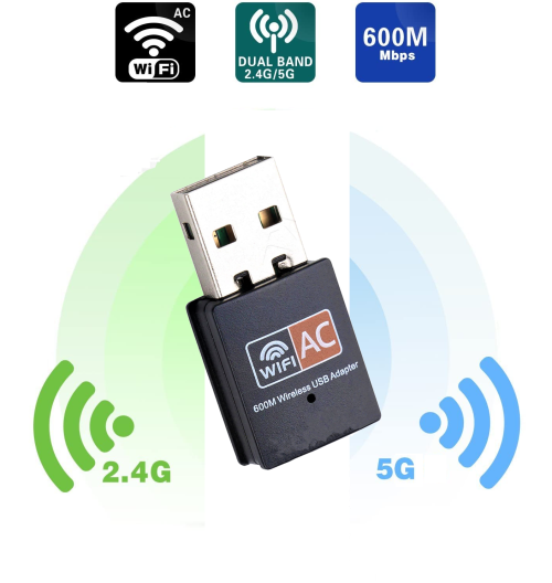 Dual Band 600Mbps 2.4G / 5G Hz Wireless Lan Card USB PC-WiFi-Adapter-802.11 T1U1