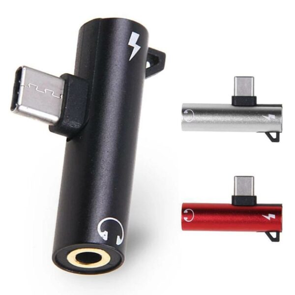 Audio Adapter 3 in 1 Type C Male to Type C Female to 3.5mm Female Headphone Jack Stereo