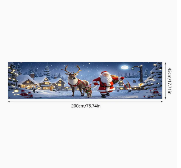 Christmas and New Year Polyester Banner 1 Pack (17 x 78 Inch) - Outdoor Santa Claus and Reindeer Moonlight Scene Hanging Flag, Decorative Entry Garden Banner for Holiday Celebrations,