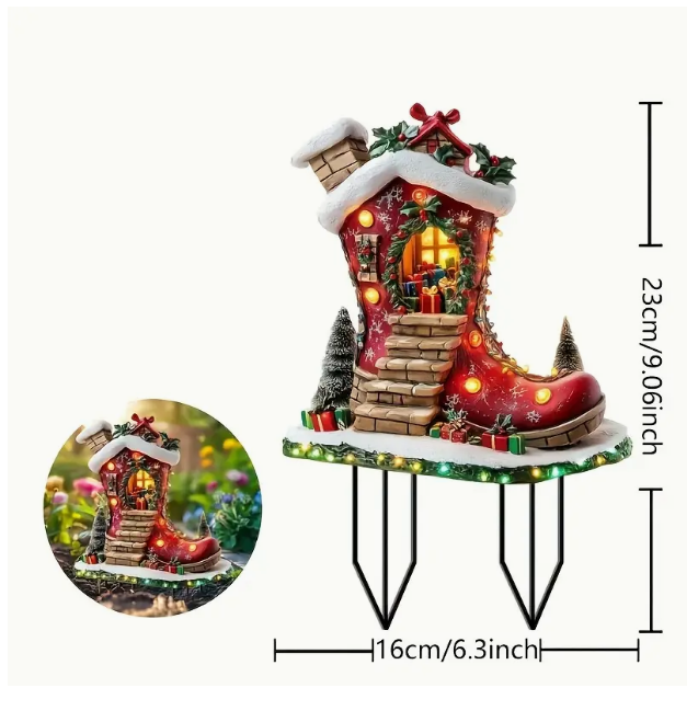 1pc Solar Powered Christmas Elf Boot House Garden Stake, Acrylic Planter Design, Fairy Theme Outdoor Decorative Light Catcher for Lawn, Patio, Home - Holiday Decoration