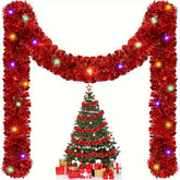 30LED Light Christmas Luminous Red Silvery and Pink Hair Strip Pull Flower Colorful Strips for Christmas Tree Festival Party Decoration (Battery Not Included) Christmas Tree Garland Christmas Decorations for Home Indoor Vintage Christmas Decor Christ