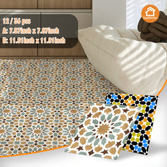 12/36pcs Retro Arabian Style Mosaic Pattern Self Adhesive Vinyl Floor Tiles Removable and Easy to Install Suitable for Cabinets Living Room Bedroom Balcony Entryway etc. Size: 19.99/30.0cm Flooring Self Adhesive Tile Flooring Tile Self Adhesive