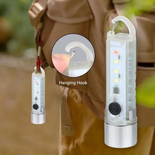 Type-c Rechargeable Lantern Mini Portable Bright Outdoor Camping Flashlight with Red Blue Flash Light