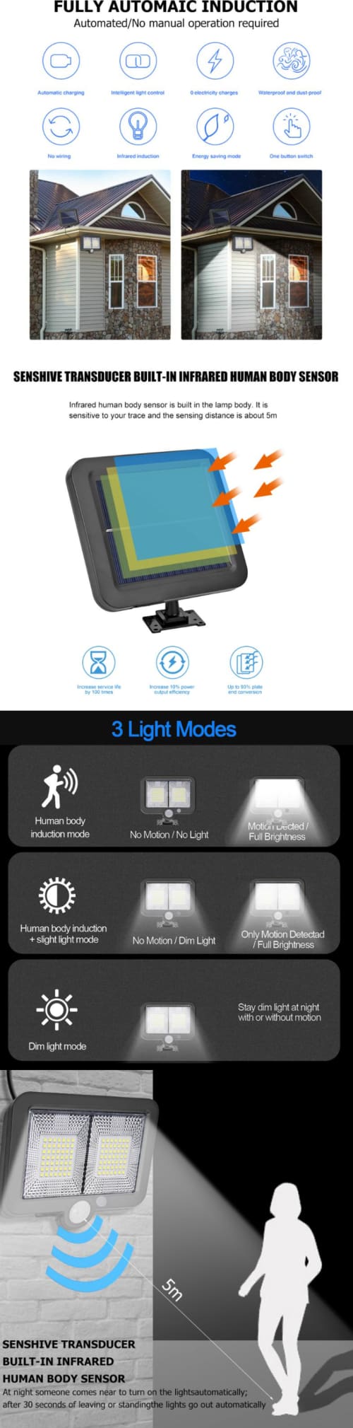 Split type solar sensor light wide area lighting waterproof