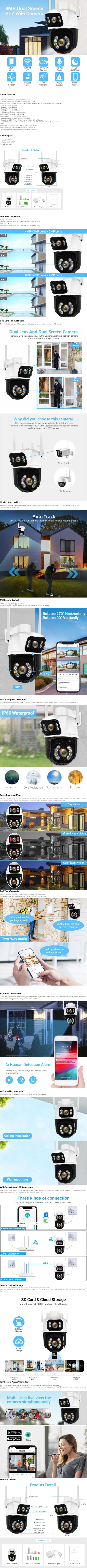 Wifi Camera Dual Lens Dual Screen Artificial Intelligence Human Detection Automatic Tracking