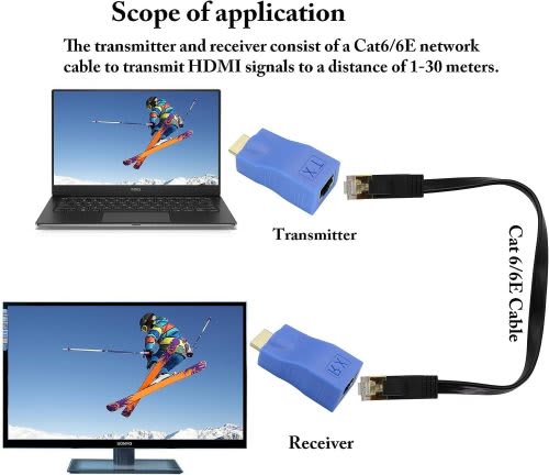 1080P HDMI Male to RJ45 Female Converter 4k Network Ethernet Adapter, cat5 to HDMI Converter