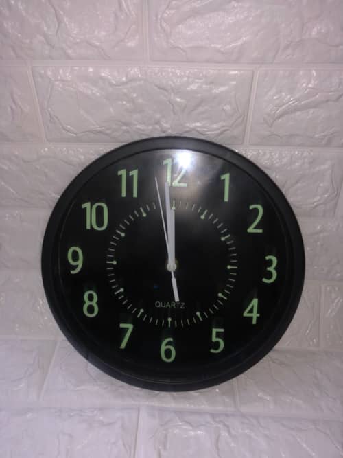 12inches Wall Clock Non Ticking Glow In The Dark Number Night Light for Room Office Home (black)