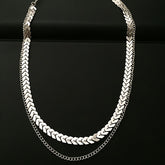 Trendy Women's Double Layer Choker Necklace Golden Tone Bohemian Snake Chain Collar with Leaf Charm Accents Versatile Party Jewelry for Music Festivals Valentine's Day & Year Round Wear Festival Accessories Elegant Design