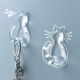 1 big 1 kitten tail shaped sticky hook wall mounted cartoon free punching transparent waterproof sticky hook household space saving storage organizer suitable for entrance bathroom bedroom home dormitory Bathroom Organizer Dormitory Essentials P