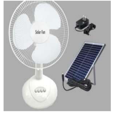 16 Inch Rechargeable Solar Table Fan 10W. Solar Panel 12W 9V