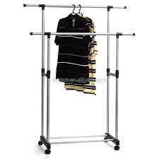 Stainless Steel Double-Pole Clothes Hanger/Rack, Rolling Bar Rail Rack, Adjustable Premium Double-Pole Clothes Hanger