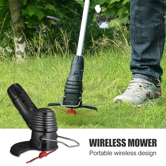 Electric Grass Cutting Machine for Home Garden, Portable Light Weight Lawn Mower with 4 Switchable Nylon Blades and 1 Metal Blade, Rechargable & Retractable