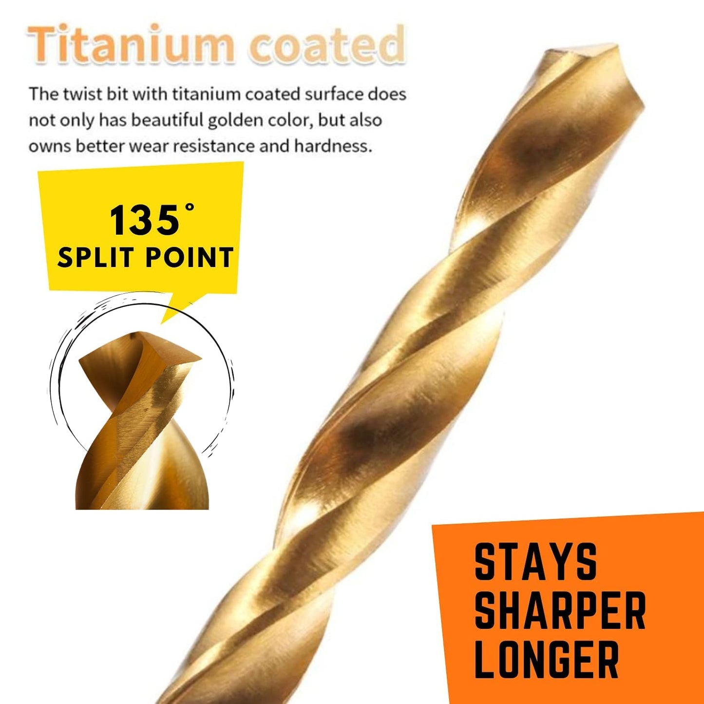 99PCS Titanium Coated Twist Drill Bit Set with Case