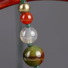 Ethnic Chinese Style Adjustable Alloy & Agate Bead Necklace with Floral Petal Pendant Green & Red Beads for Women Daily Wear & Holiday Jewelry Lunar New Year Gift Beaded Jewelry Festive Accessory Vibrant Accessory Goldtoned Hardware Seasonal Acce