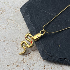 18K gold plated Plated 304 Stainless Steel Snake Pendant Necklace for 18K gold plated Snake Chain Green & Red like Eyes Luxury Chinese Zodiac Jewelry Gift for Wife Girlfriend (Valentine's/Christmas) Year Round Wear Durable Snake Scale for Teenage