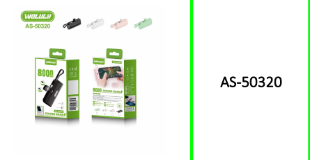 Wolulu 8000Mah Mini Power Bank. Type C, Lightning & V8 Pins