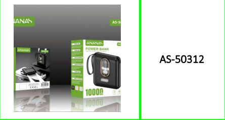 Power Bank 10000Mah Micro USB Type C & IOS Built-In Cables