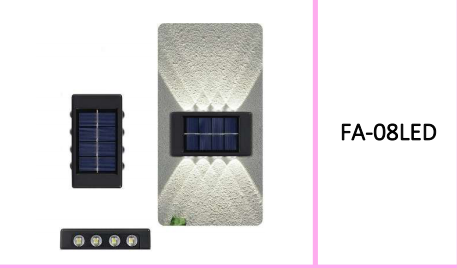 Solar Powered Up And Down LED Outdoor Wall Lights 8LED White 2Pcs