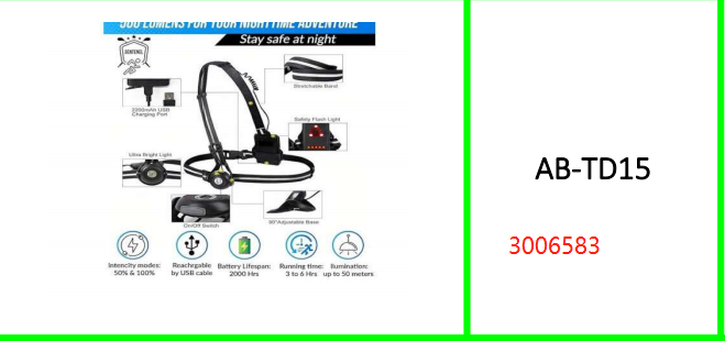 Aerbes Adjustable Running Chest Strap Light Reflector 500lm Front Light 10W