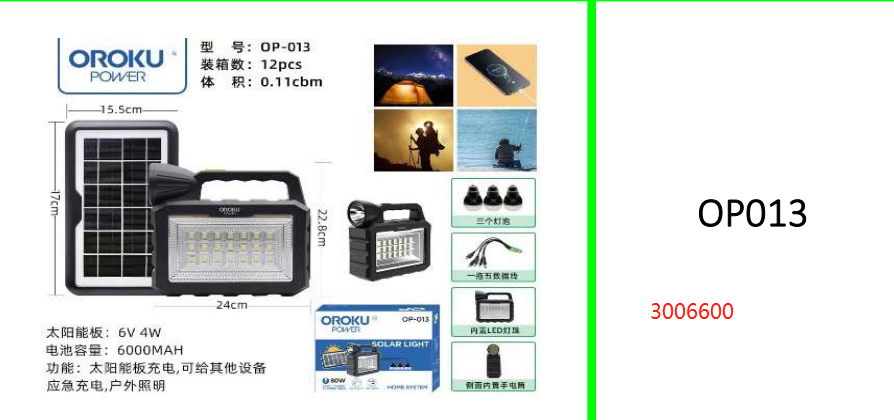 OROKU Power 80W Solar Powered Lighting System. Separate 6V 4W Solar Panel that also charges Small Electronics 6000mah