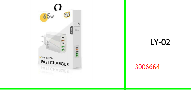 65W Dual PD Type-C + 3USB Multi Port Charger For EU Plug