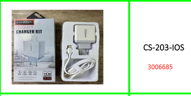 Treqa 2.4A Output Smart Charger Kit with Lightning Pin Cable