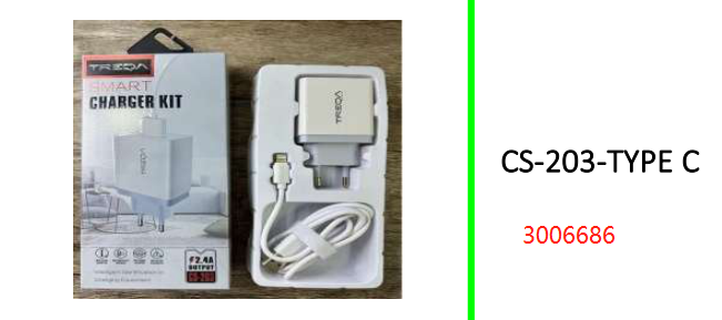 Treqa 2.4A Output Smart Charger Kit with Type C Cable