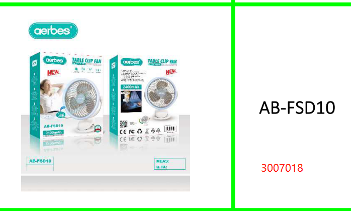 Aerbes 8" USB Rechargeable Table Clip Fan 2400mah Battery
